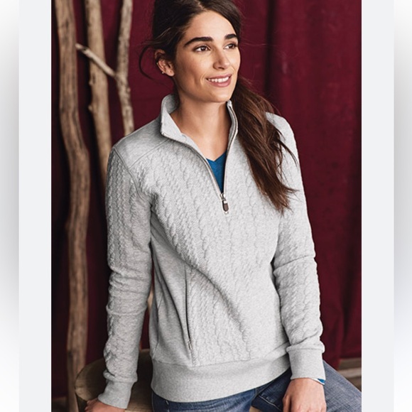 Orvis Tops - ORVIS Quarter-Zip Jacquard-knit Sweatshirt in Light Gray Size Small